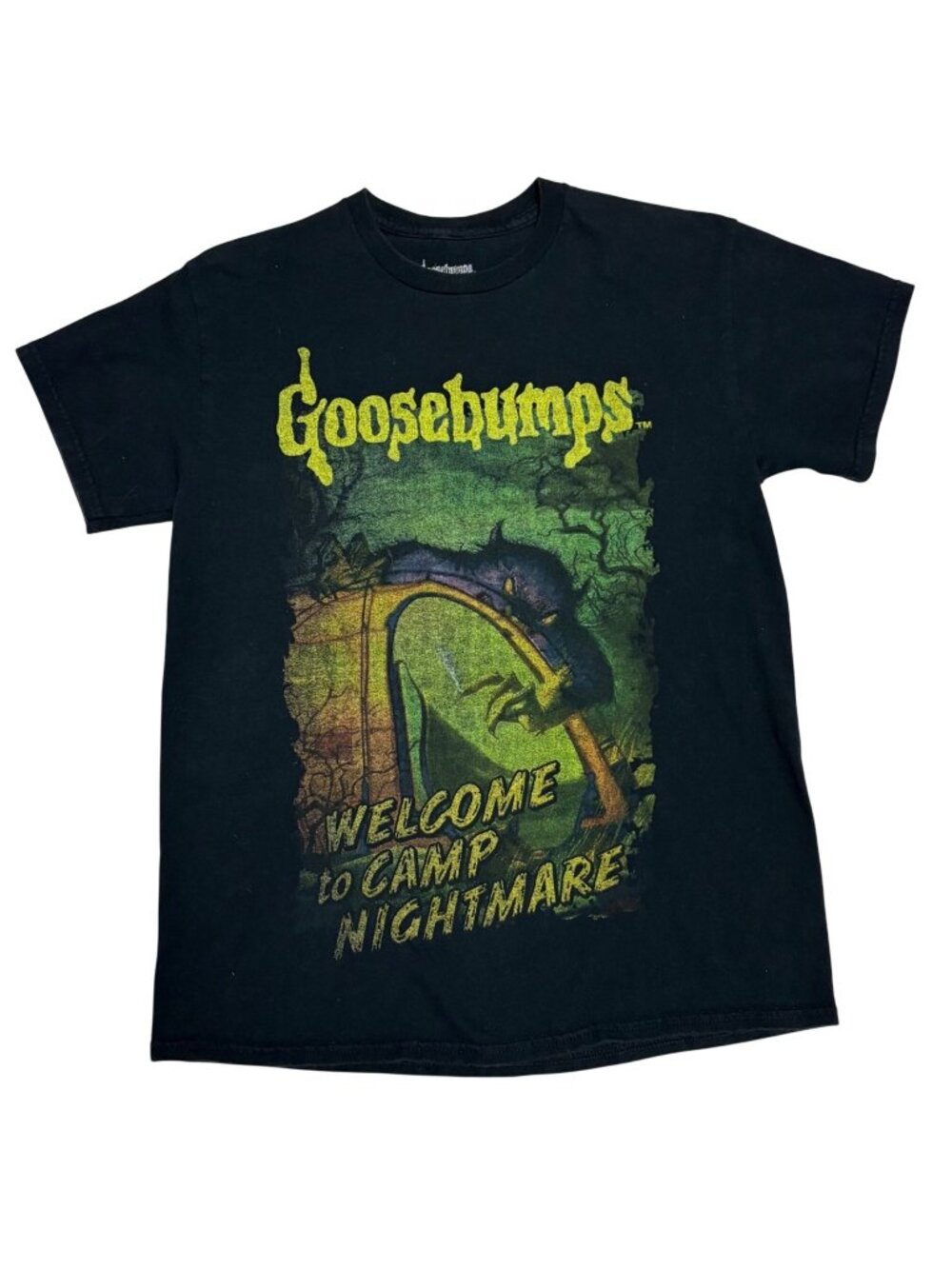 Goosebumps Welcome To Camp Nightmare Black Graphic T-Shirt Medium Horror Unisex